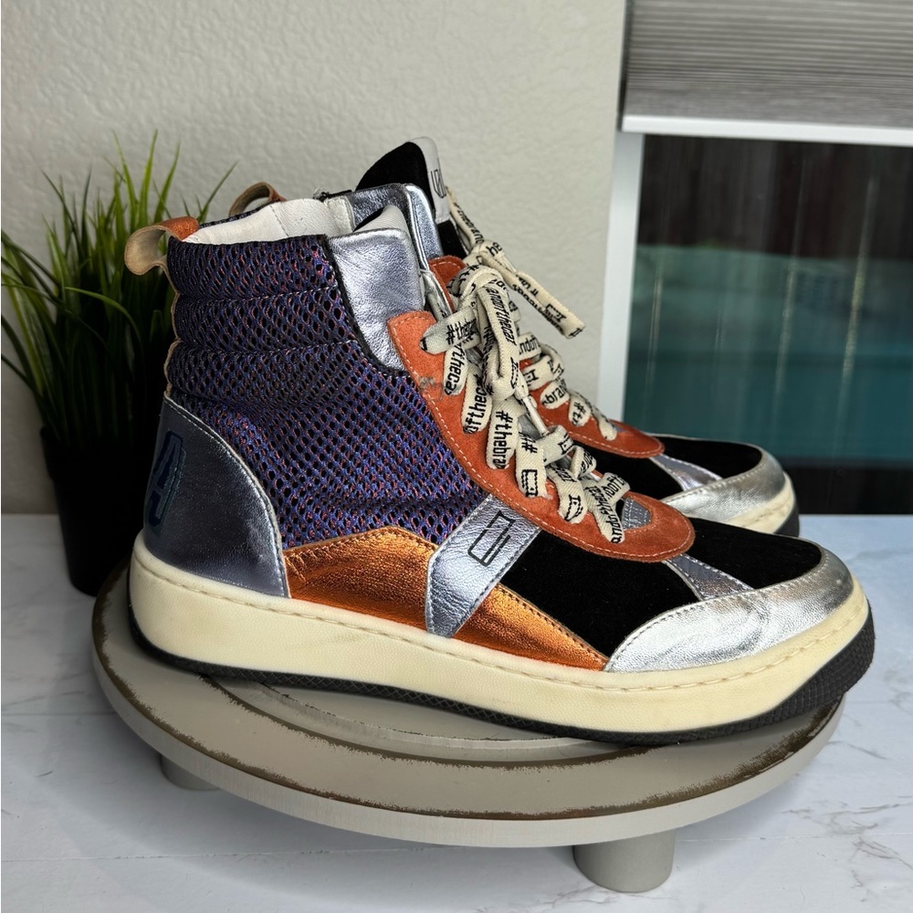Vaddia Felix High‑Top Sneaker Women’s EU 38 US 8 Silver Orange Black Mixed Media